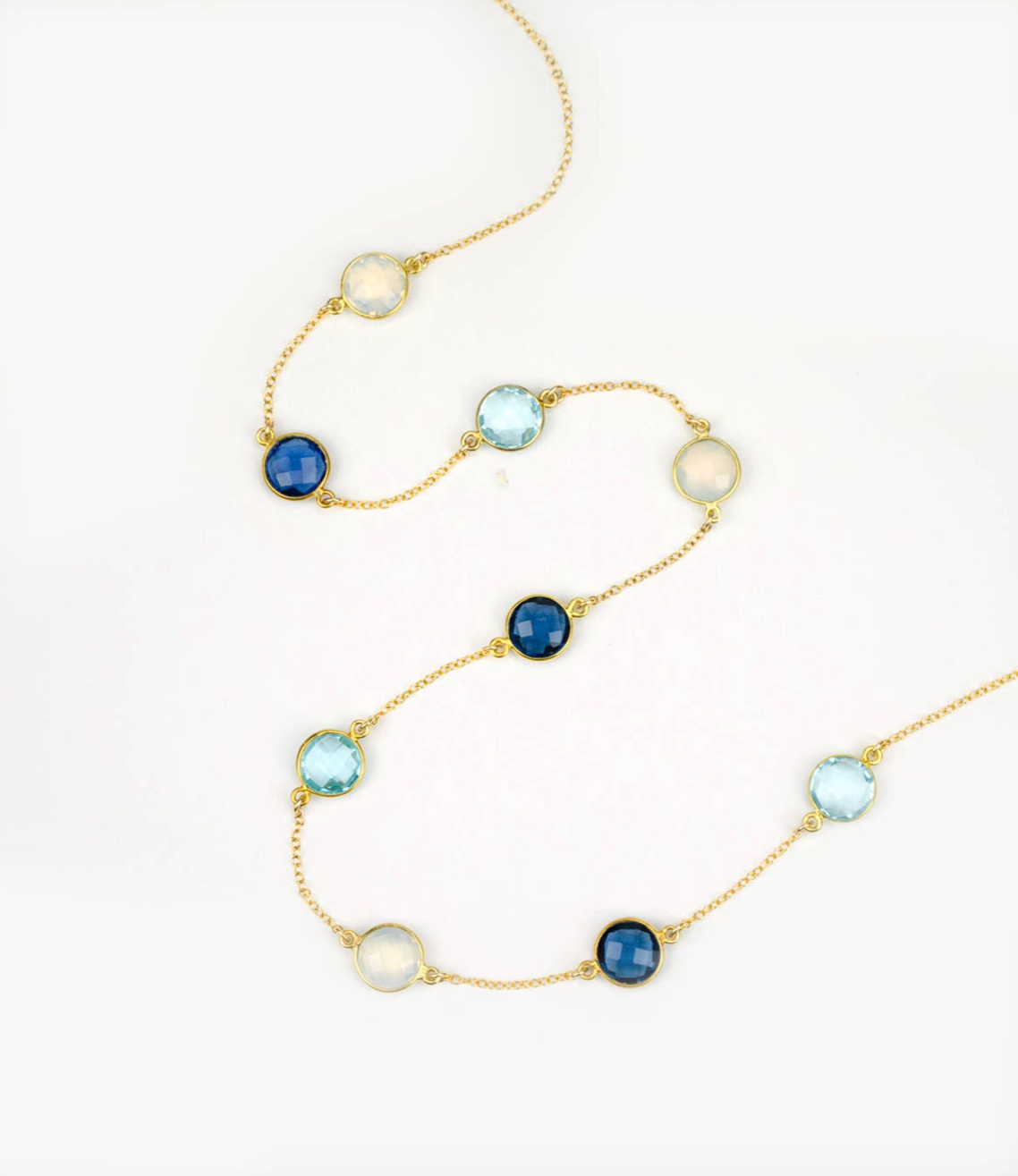 Taylor Swift-inspired birthstone necklace gold plated with 9 birthstones. music lover jewelry, music lover gift, valentines day, birthstone jewelry, birth month jewelry, blue quartz, kyanite, clear quartz birthstones, custom layering necklace