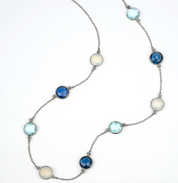 Silver Taylor Swift-inspired birthstone necklace  with 9 birthstones. music lover jewelry, music lover gift, valentines day, birthstone jewelry, birth month jewelry, blue quartz, kyanite, clear quartz birthstones, custom layering necklace