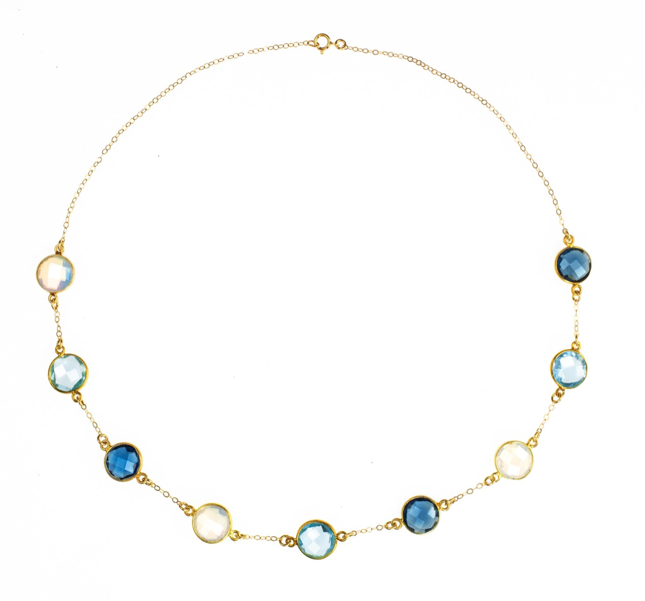 Taylor Swift-inspired birthstone necklace gold plated with 9 birthstones. music lover jewelry, music lover gift, valentines day, birthstone jewelry, birth month jewelry, blue quartz, kyanite, clear quartz birthstones, custom layering necklace