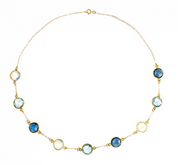 Taylor Swift-inspired birthstone necklace gold plated with 9 birthstones. music lover jewelry, music lover gift, valentines day, birthstone jewelry, birth month jewelry, blue quartz, kyanite, clear quartz birthstones, custom layering necklace
