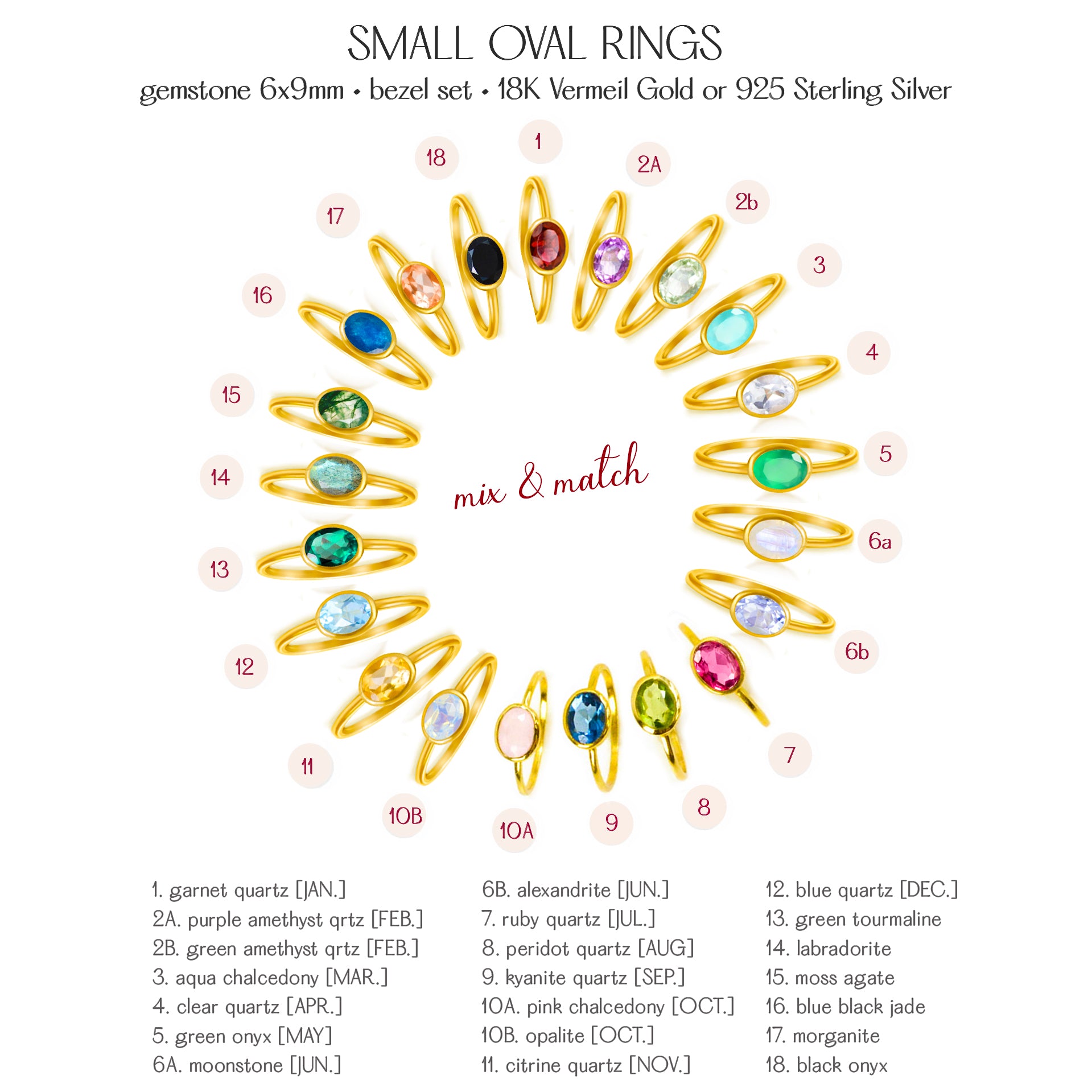 mix and match small oval rings. stack set, stacking rings, gemstone ring, birthstone ring, mother's day gift for her, gift for mom, gift for fiance, gift for girlfriend, wedding jewelry, bridesmaid jewelry, anniversary jewelry, anniversary gift, birthday gift, christmas gift, valentine's day gift, valentine's day rings, dainty ring, cocktail ring, statement ring, bezel set ring, birthstone jewelry