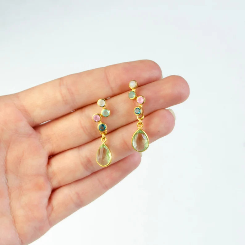 Tiny Custom ZigZag Multi Birthstone Stud Earrings – Danique Jewelry