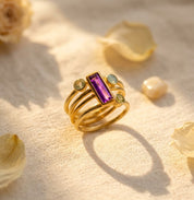 Adira bar birthstone ring with petite round family gemstone rings
