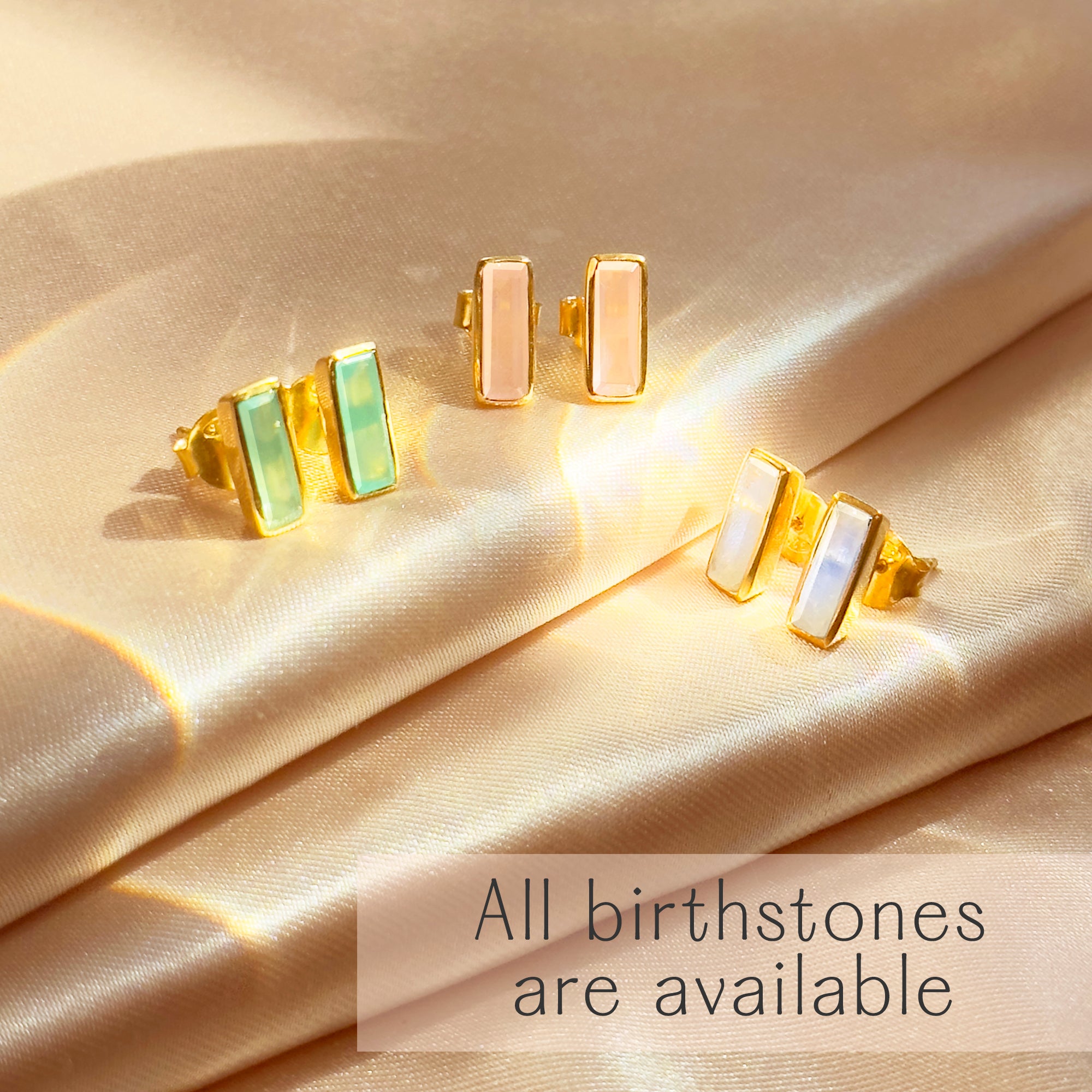 Tiny gemstone bar stud earrings available in all birthstones