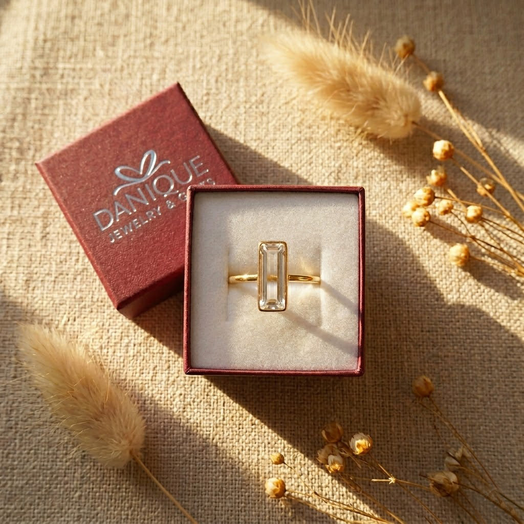 Clear Quartz Bar Ring, April Birthstone Stacking Ring in Rose gold or rose gold