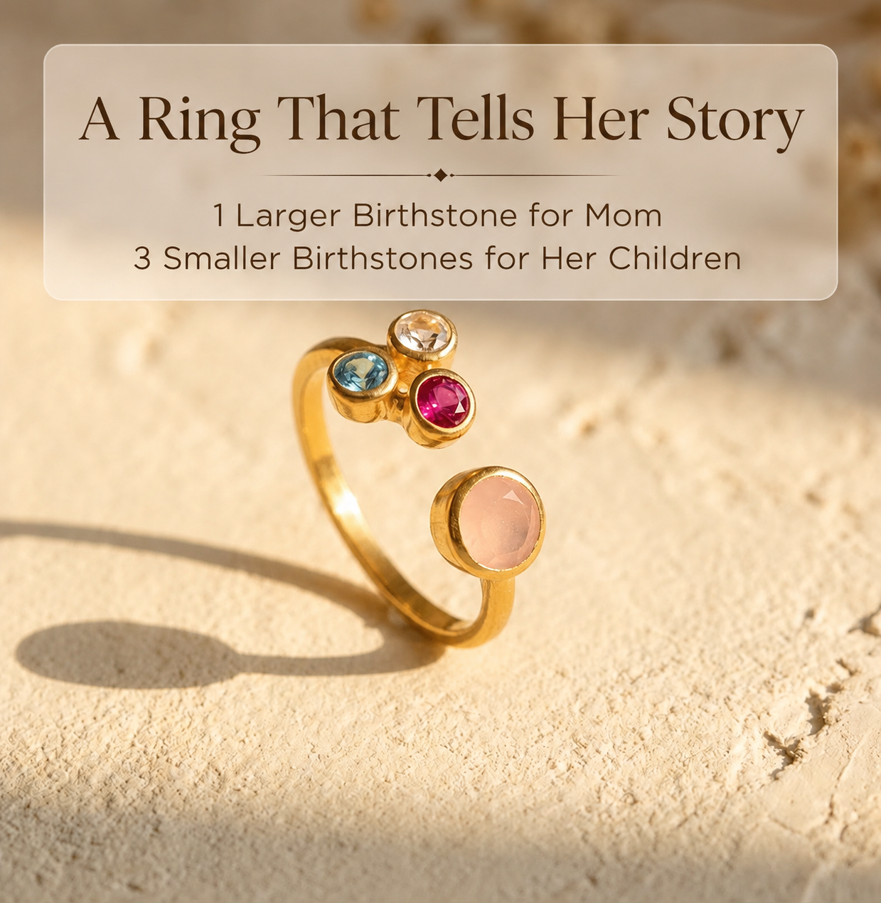 Personalized adjustable birthstone ring for mom of three that tell her story