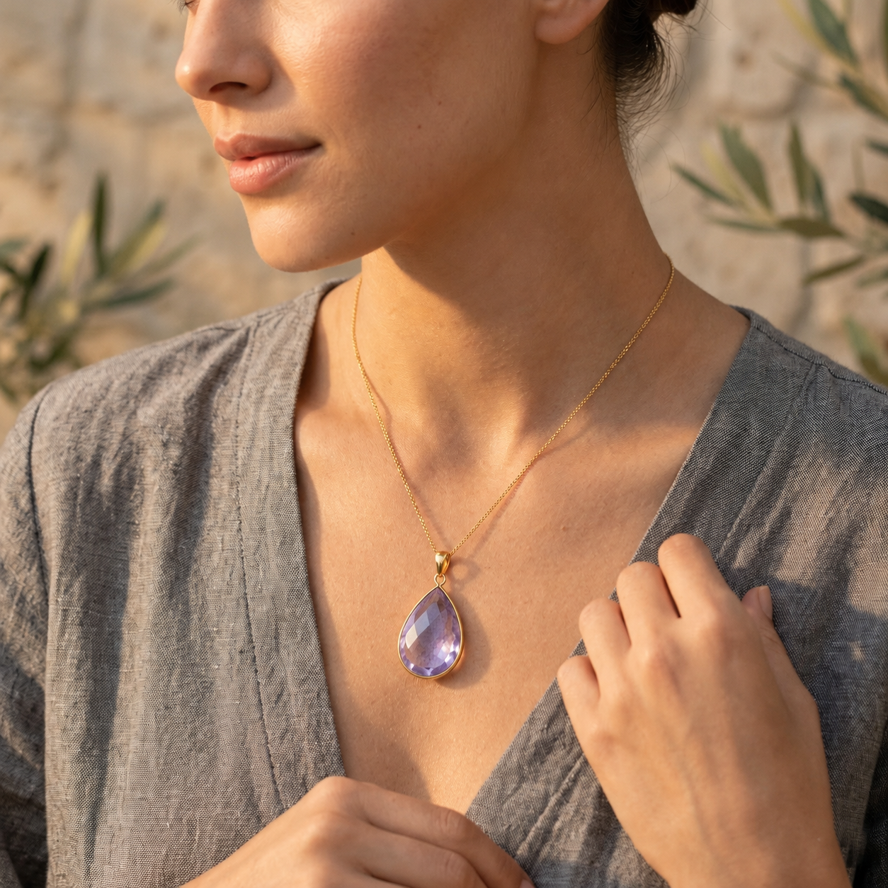 Alexandrite Necklace | June Birthstone, Sterling Silver or Gold Filled, Teardrop, Pear, Round, Circle, Diamond, Light Purple Jewelry Gift for Women