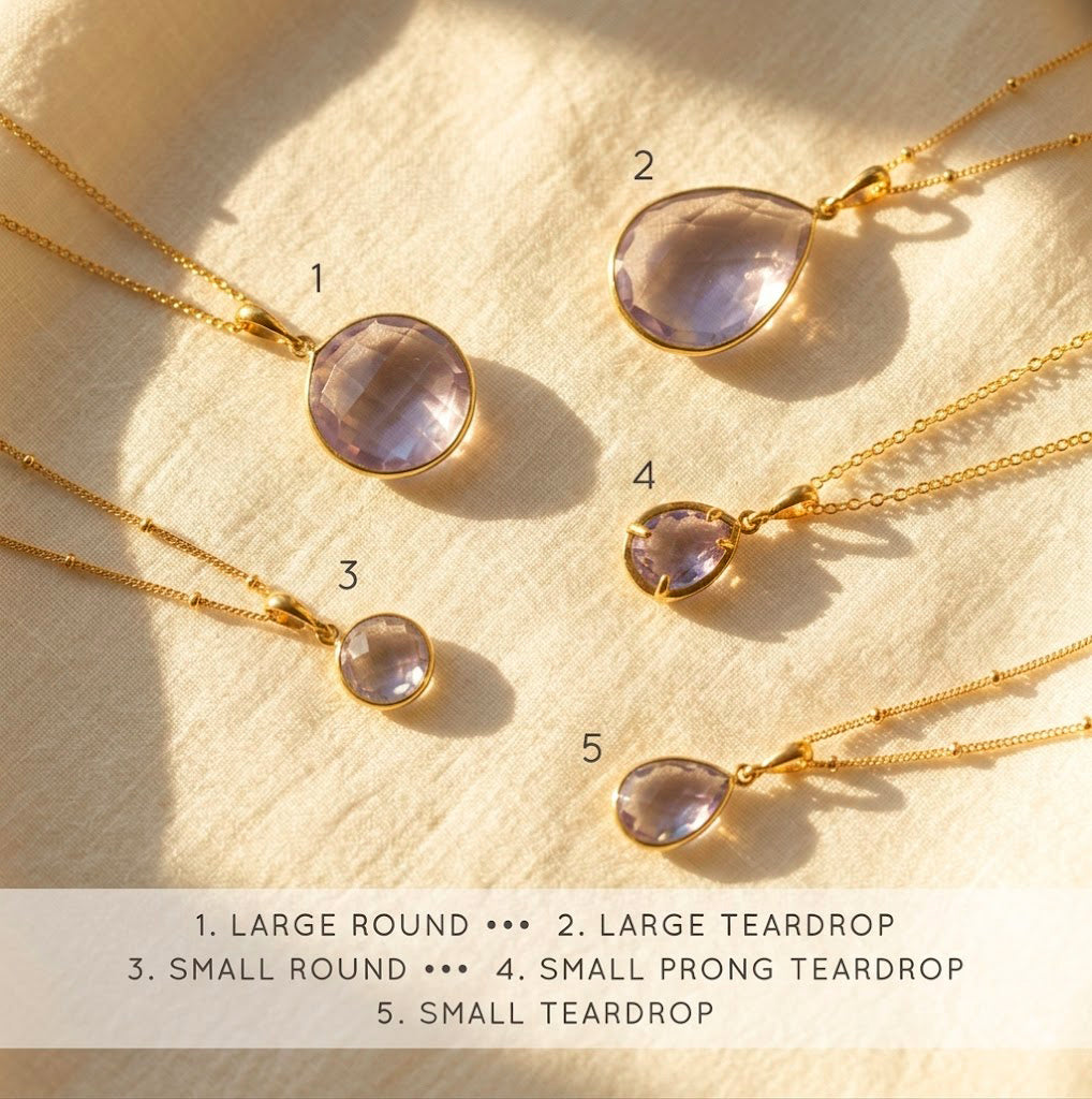Alexandrite Necklace | June Birthstone, Sterling Silver or Gold Filled, Teardrop, Pear, Round, Circle, Diamond, Light Purple Jewelry Gift for Women