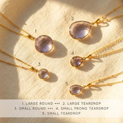 Alexandrite Necklace | June Birthstone, Sterling Silver or Gold Filled, Teardrop, Pear, Round, Circle, Diamond, Light Purple Jewelry Gift for Women