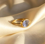 Alexandrite ring June birthstone oval bezel set in 18K yellow gold vermeil, minimalist lavender gemstone ring for women