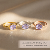 Oval alexandrite bezel set ring available in sterling silver, 18K yellow gold vermeil and rose gold vermeil, June birthstone jewelry