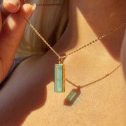 Personalized bar necklace with aqua chalcedony birthstone and hidden engraved name, meaningful custom jewelry for her.