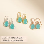 Aqua chalcedony earrings in sterling silver and gold filled, faceted gemstone drop earrings in multiple sizes and shapes