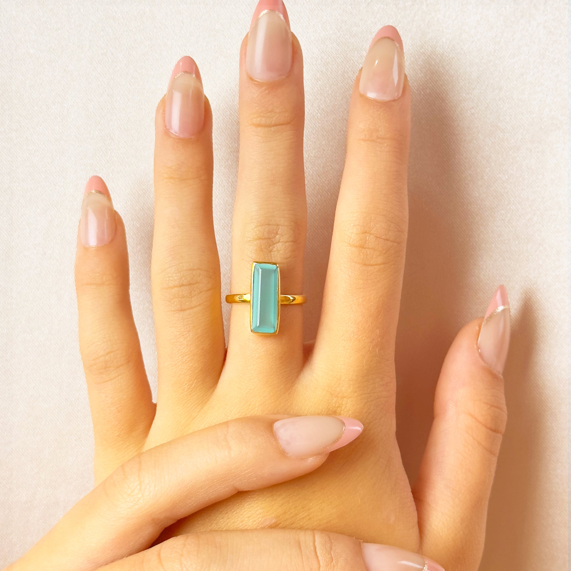 Aqua Chalcedony Bar Ring : March Birthstone