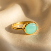 Oval Aqua Chalcedony Ring, Bezel Set March Birthstone Ring in Sterling Silver, Gold or Rose Gold