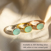 Oval Aqua Chalcedony Ring, Bezel Set March Birthstone Ring in Sterling Silver, Gold or Rose Gold