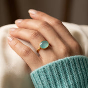 Oval Aqua Chalcedony Ring, Bezel Set March Birthstone Ring in Sterling Silver, Gold or Rose Gold