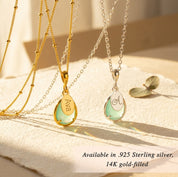 Aqua chalcedony necklace available in sterling silver and gold filled, personalized name pendant with March birthstone