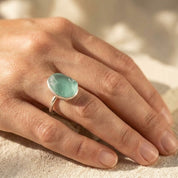 Rough Cut Aqua Chalcedony Teardrop Ring, March Birthstone