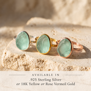 Rough Cut Aqua Chalcedony Teardrop Ring, March Birthstone