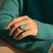 Aqua Chalcedony ring, bezel-set and available in sterling silver, yellow and rose gold vermeil