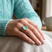 Rough Cut Aqua Chalcedony Teardrop Ring, March Birthstone