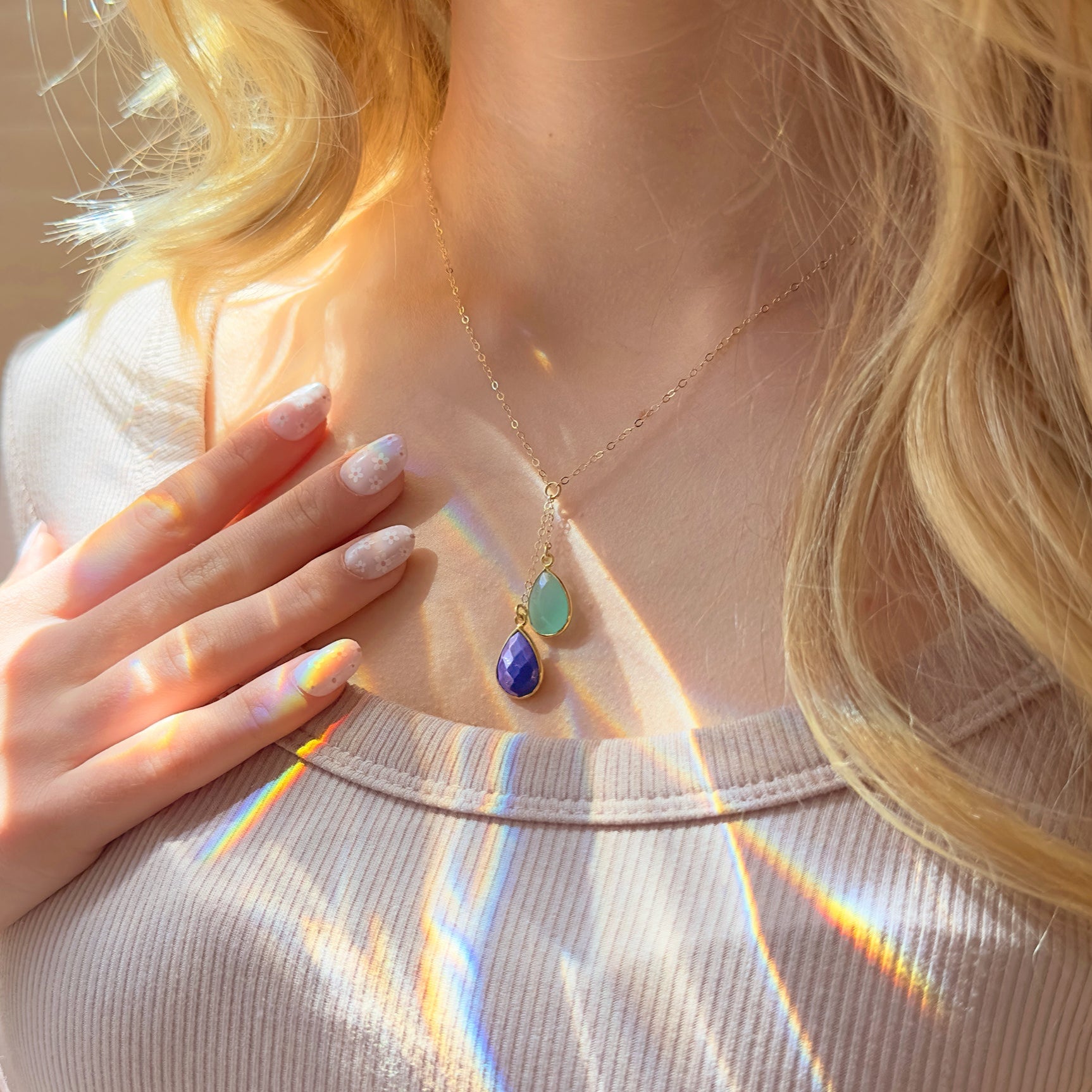 Personalized Birthstone Necklace Teardrop Lariat Gift for Mom