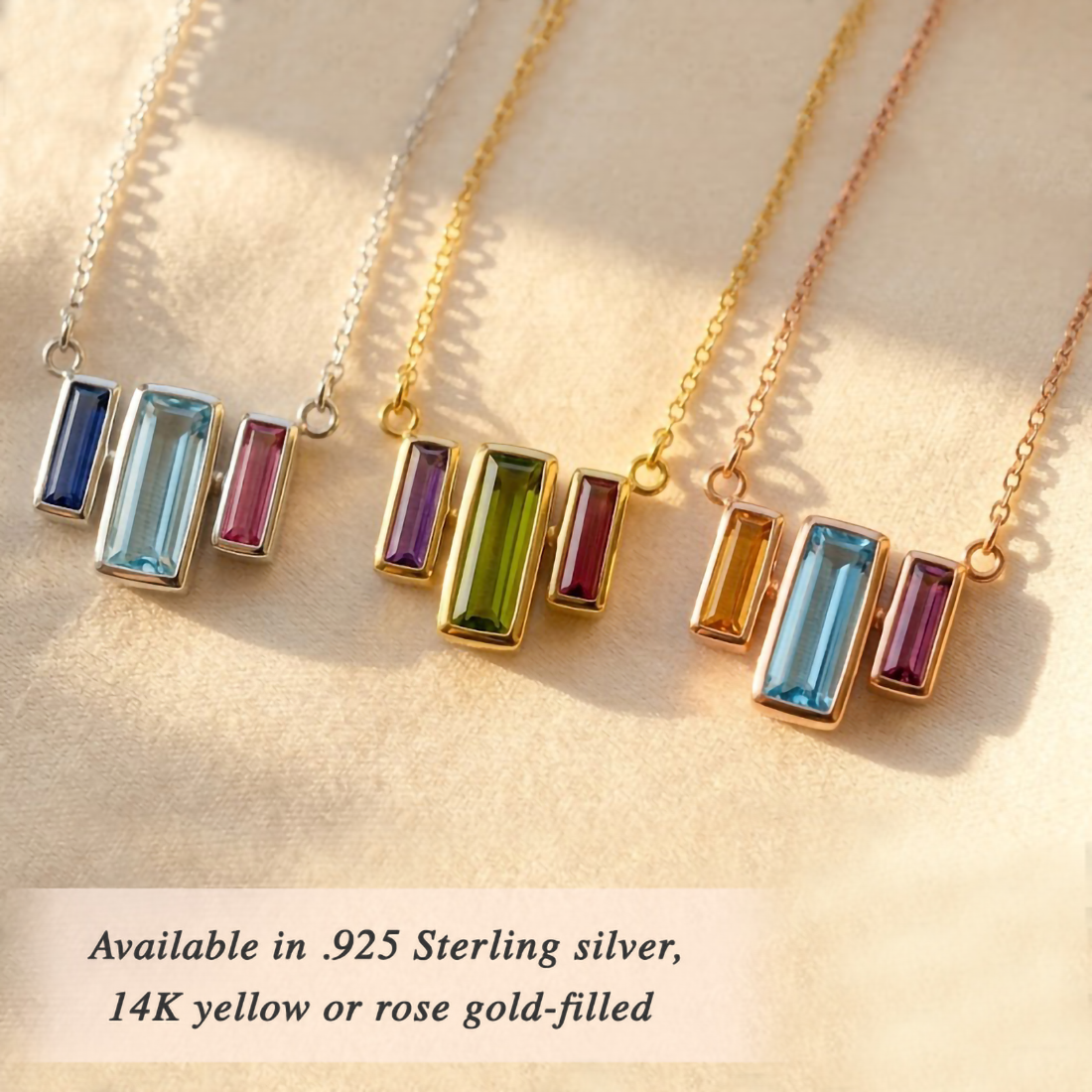 Personalized family birthstone necklace for mom in gold filled