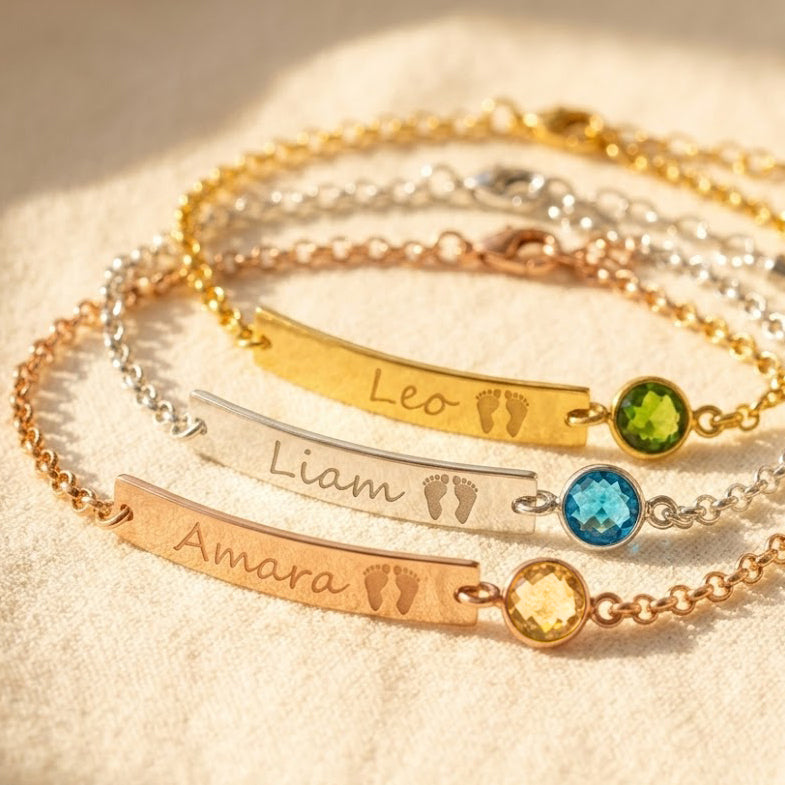 Custom Baby Footprint Birthstone Bracelet, Personalized Mom or New Mom Gift CHristmas