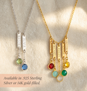 Personalized name and birthstone necklace available in sterling silver or 14K gold filled, custom family jewelry for mom.