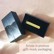 Black gift box with gold personalized tie bar inside, ready for gifting to groom, groomsmen, father, or husband for special occasions. Arrives in premium gift-ready Danique Jewelry branded box.
