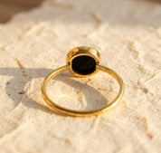 Stackable oval gemstone rings in sterling silver and gold vermeil