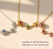 custom birthstone necklace with up to twelve flower charms minimalist in sterling silver or rose gold
