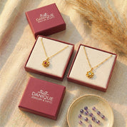 Gift-ready flower birthstone necklace in Danique Jewelry box, personalized floral pendant ready for gifting