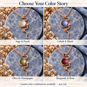 Boho serpentine necklace color options in Sage Peach Cobalt Blush Olive Champagne and Burgundy Rose