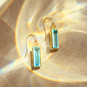 Blue Topaz Adira Bar Drop Earrings, Minimalist Rectangle Dangle Earrings, 925 Sterling Silver or 18k Gold, December Birthstone Christmas Gift for Her