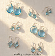 Blue topaz necklace and matching earrings set, December birthstone jewelry collection in gold