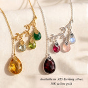 grandmother necklace with birthstones representing family tree jewelry in gold or silver