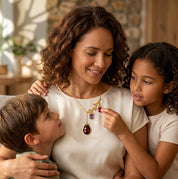 personalized mothers necklace with large gemstone and kids birthstones