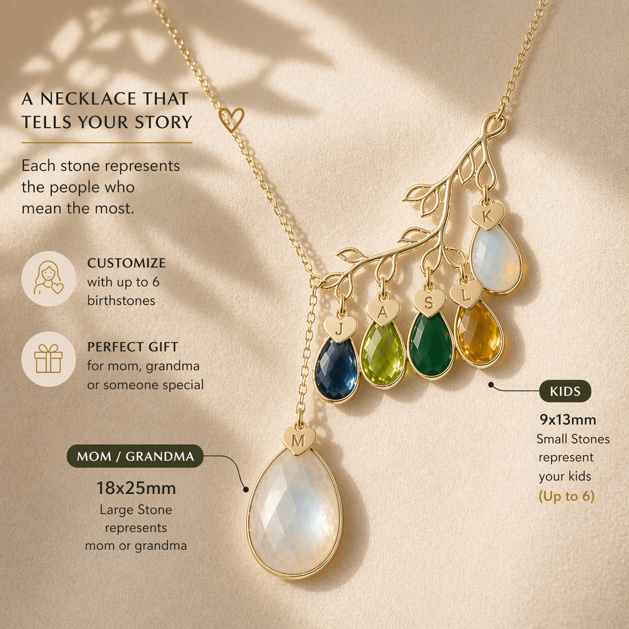 dainty birthstone necklace for mom with 6 stones customizable gift