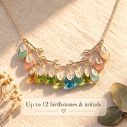 Custom family tree necklace with up to twelve birthstones and initials