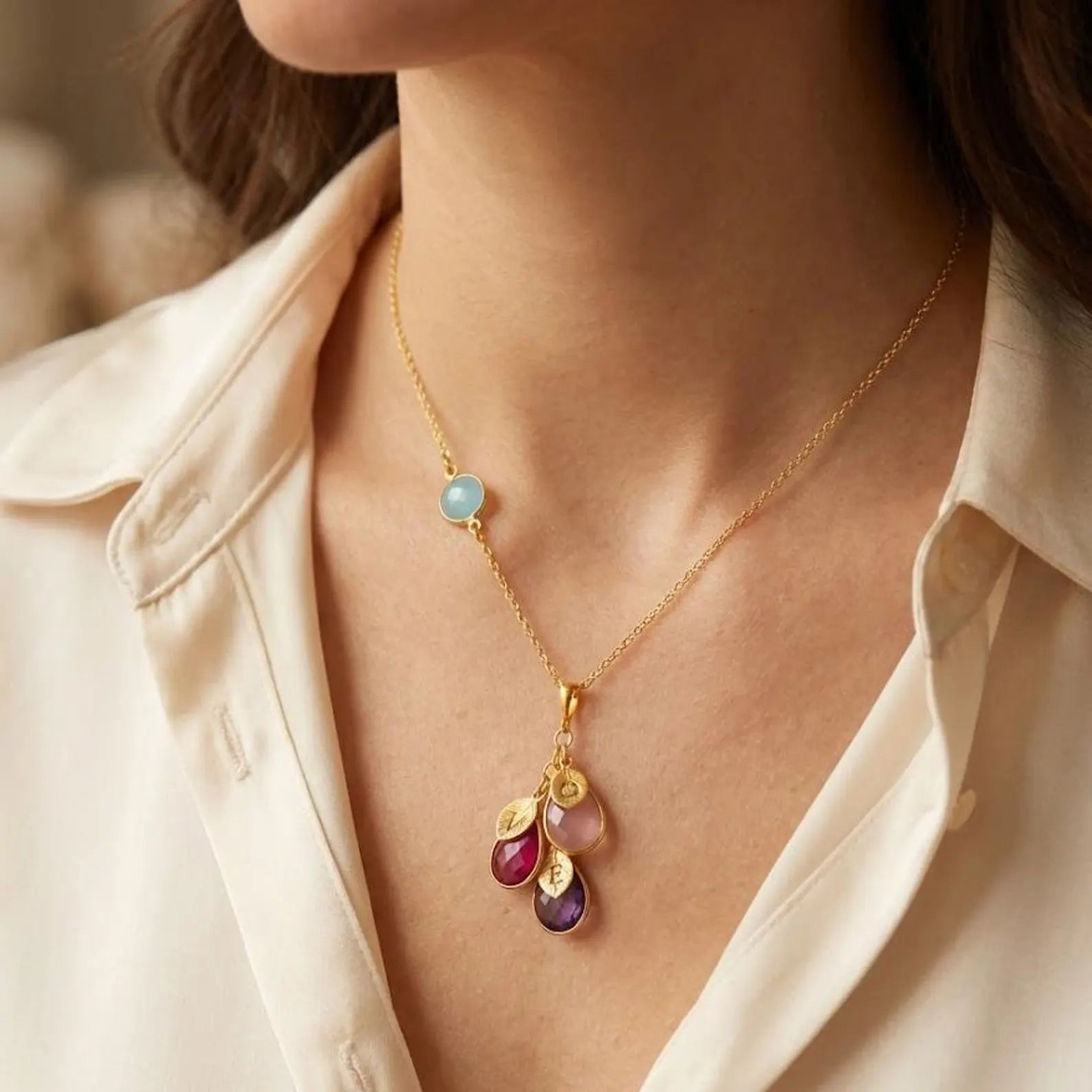 gold necklace custom jewelry with birthstones