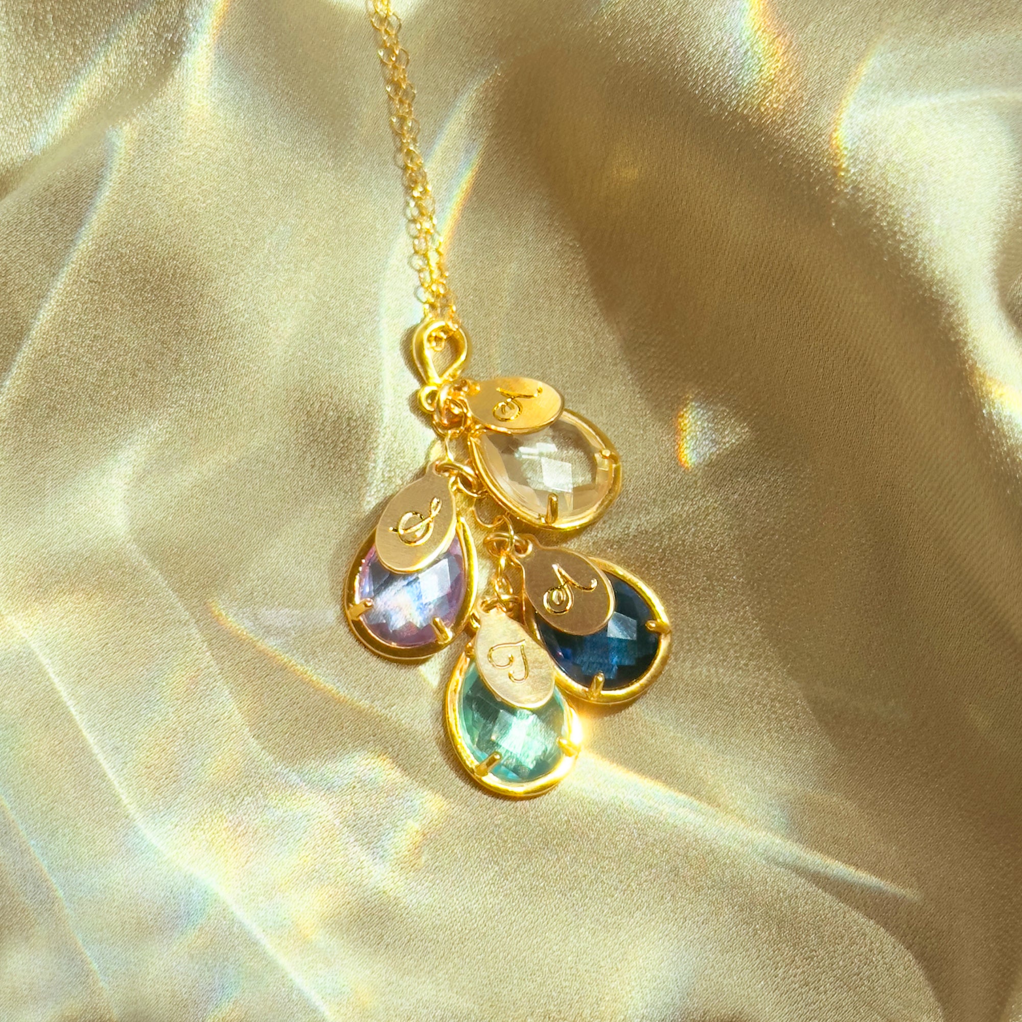 The Danique Birthstone & Name Necklace for Mom, Mother's Cascade Pendant, Sterling Silver or Gold Fill, Personalized Gift for Mom, Family Jewelry