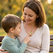 Mother and child moment with custom birthstone necklace for mom sentimental family jewelry gift