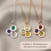 Sterling silver personalized mom necklace engraved with a child or grandchild name and emerald birthstone charm. Ideal for new grandmother gifts, mother-in-law keepsakes, or grandma jewelry celebrating family milestones with elegance.