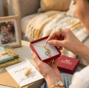 Gift-ready personalized birthstone necklace in Danique Jewelry box, a custom mom or grandma necklace for birthdays, Mother’s Day, or Christmas.