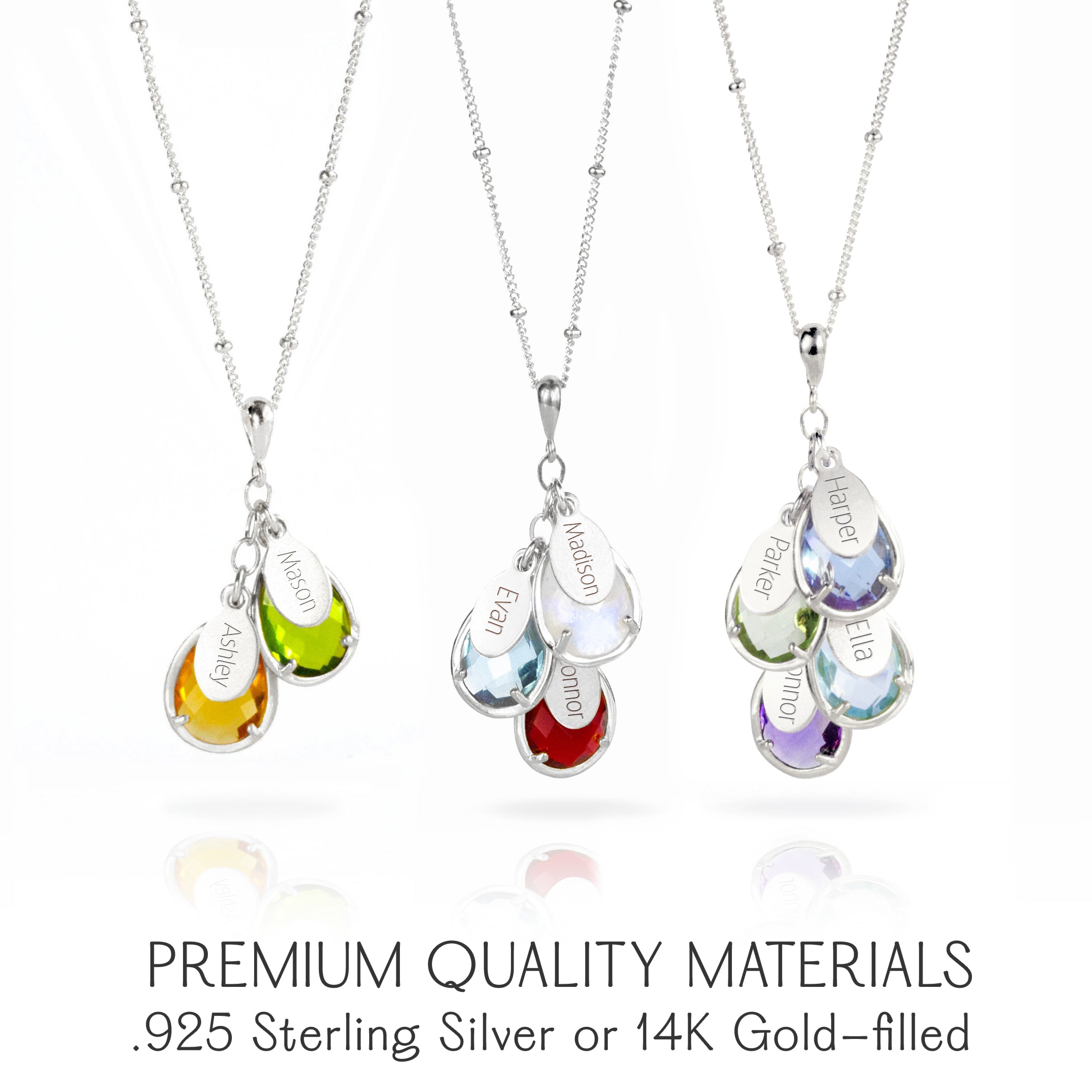 The Danique Birthstone & Name Necklace for Mom, Mother's Cascade Pendant, Sterling Silver or Gold Fill, Personalized Gift for Mom, Family Jewelry