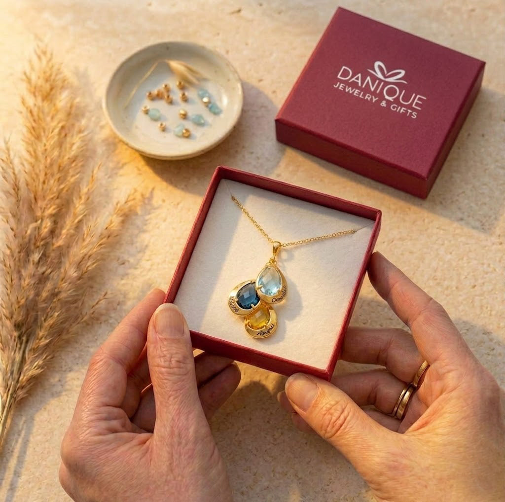Mother's Necklace with Kids Birthstones, Names and Birthdays
