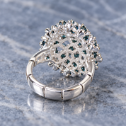 Back and side view of Constellation Orb adjustable ring showing flexible band and openwork setting