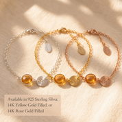 Citrine November Birthstone Bracelet with Initial Charm, Gold or Sterling Silver Personalized Gift